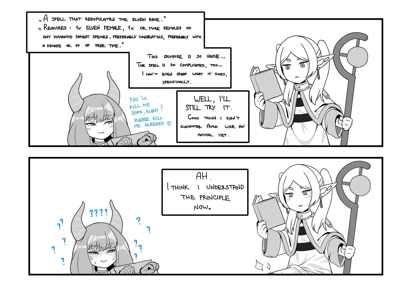 Frieren preparing to do her the revival of the elven race