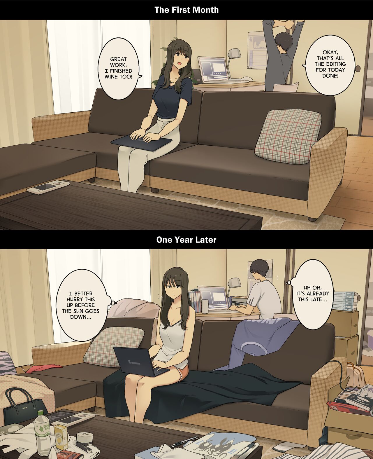 A Day in the Life of a Couple: Their First Month Living Together vs. One Year Later Dousei Seikatsu Ikkagetsume to Ichinen Ato, Asaokite kara Shuushin made no Hikaku image number 10