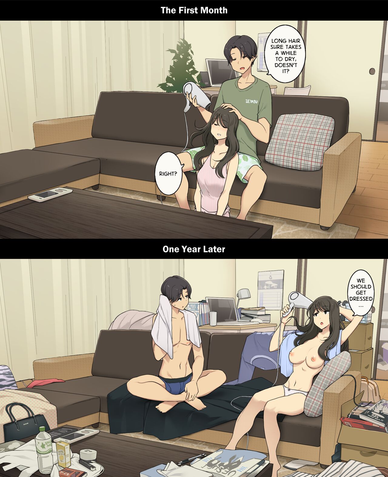 A Day in the Life of a Couple: Their First Month Living Together vs. One Year Later Dousei Seikatsu Ikkagetsume to Ichinen Ato, Asaokite kara Shuushin made no Hikaku image number 12