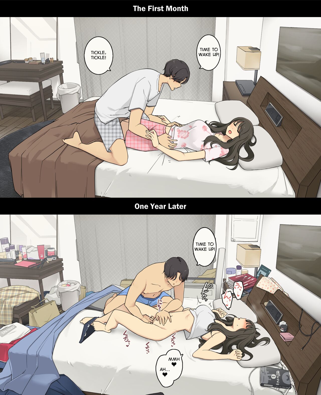 A Day in the Life of a Couple: Their First Month Living Together vs. One Year Later Dousei Seikatsu Ikkagetsume to Ichinen Ato, Asaokite kara Shuushin made no Hikaku image number 1