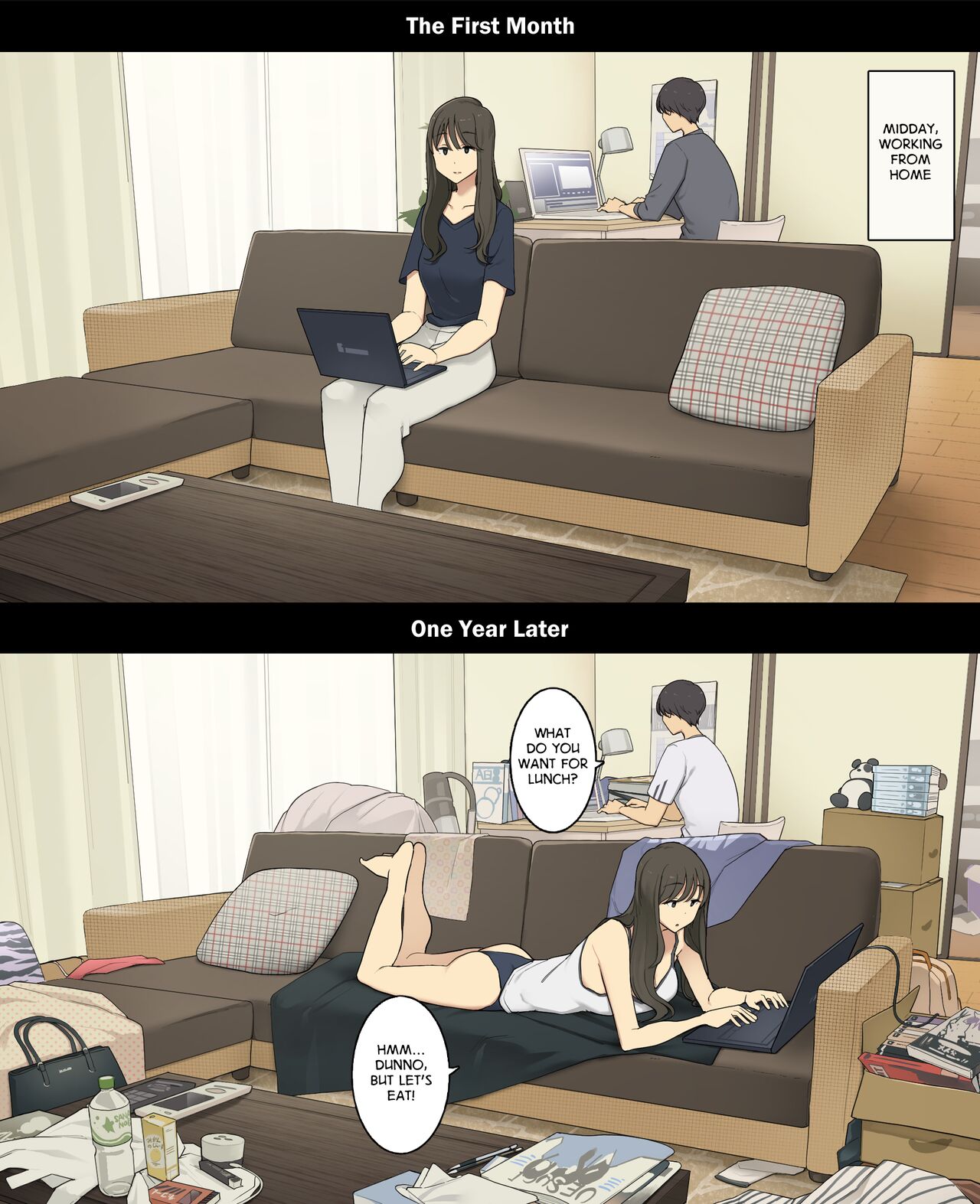 A Day in the Life of a Couple: Their First Month Living Together vs. One Year Later Dousei Seikatsu Ikkagetsume to Ichinen Ato, Asaokite kara Shuushin made no Hikaku image number 5