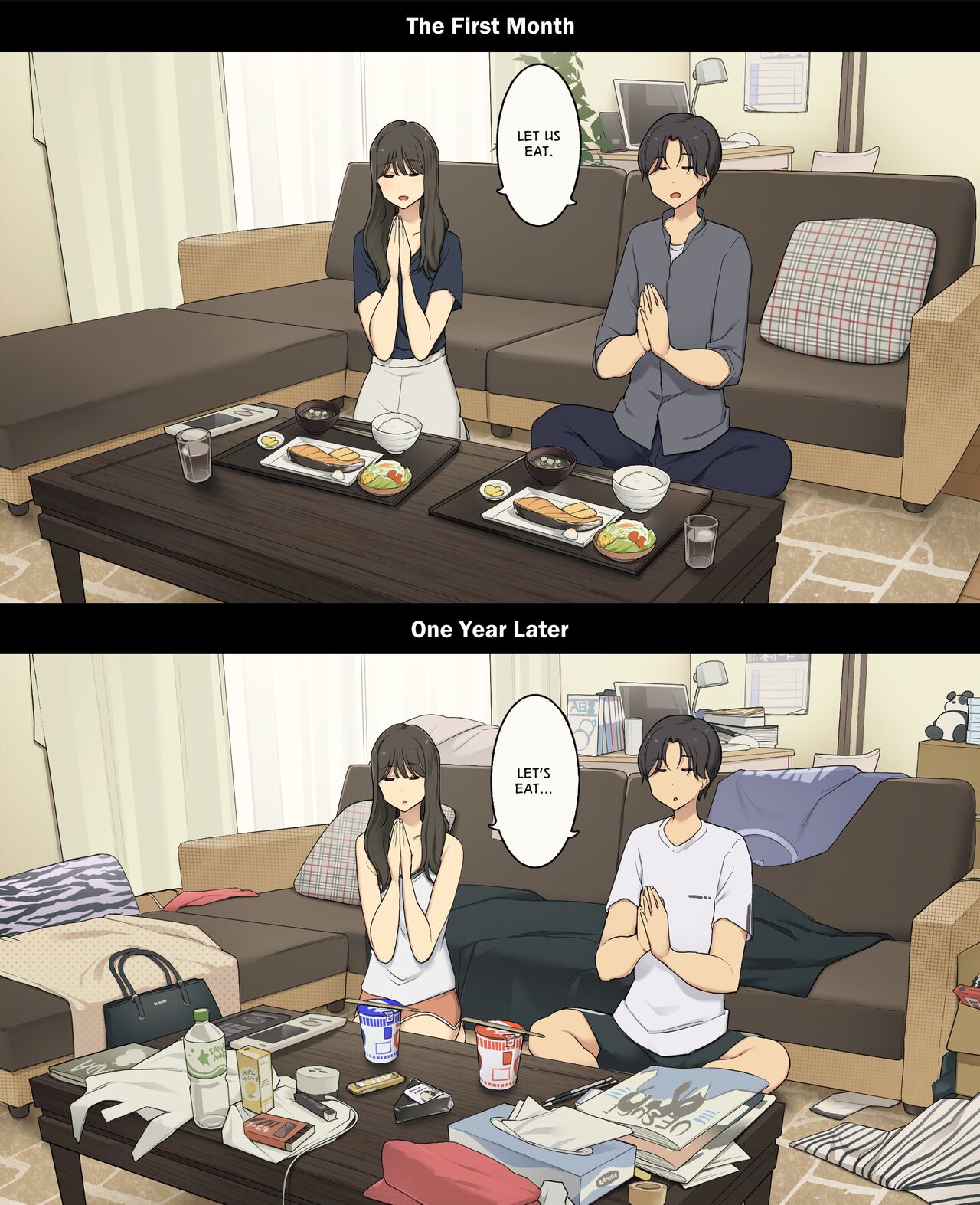 A Day in the Life of a Couple: Their First Month Living Together vs. One Year Later Dousei Seikatsu Ikkagetsume to Ichinen Ato, Asaokite kara Shuushin made no Hikaku image number 6